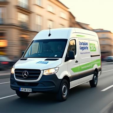 Livreur conduisant une camionnette de Livraison Rapide à travers Lyon